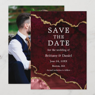 Reserve A Data Foto de Geodo de Mármore Burgundy em Aquarela Eleg