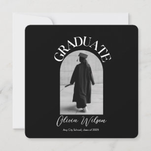 Reserve A Data Foto de Graduação Elegante Moderna Preta e Branca