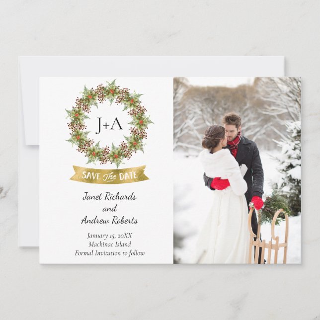 Reserve A Data Foto de inverno ou Natal Salvar a Data (Frente)