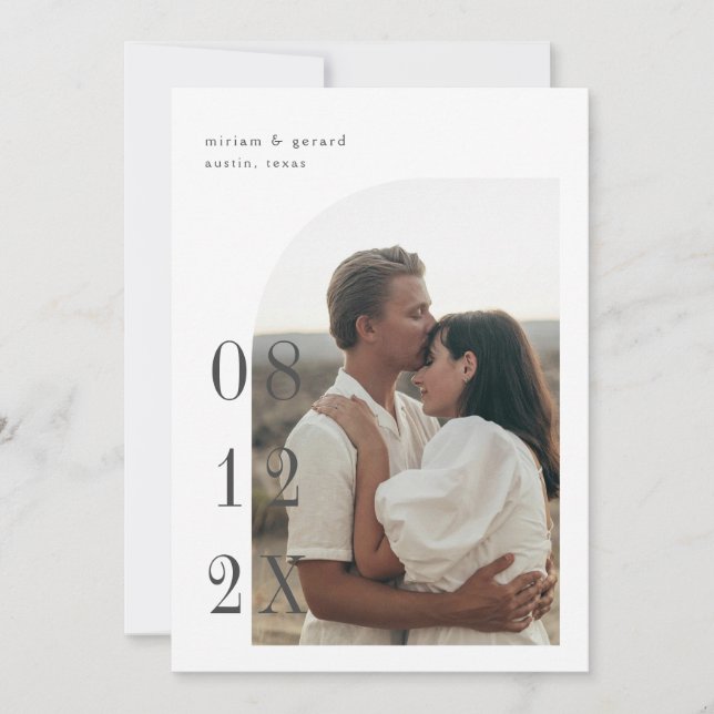 Reserve A Data Foto de meia arcada com data grande (Frente)