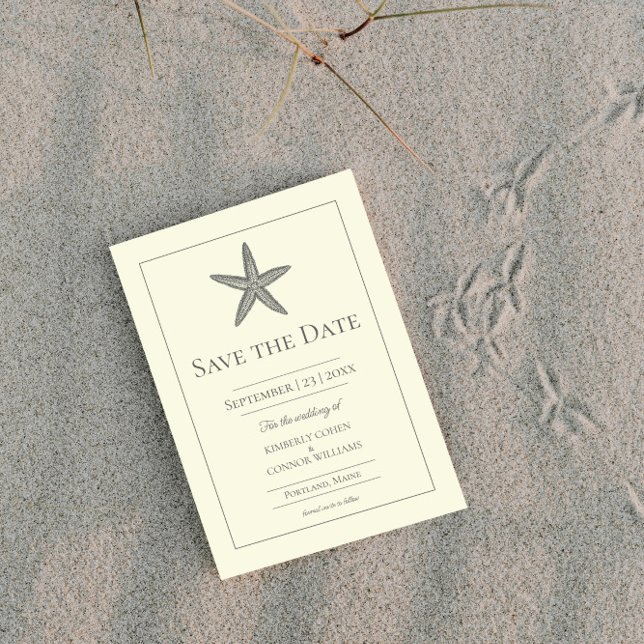 Reserve A Data Foto de Monograma de Starfish Amarelo (Yellow Starfish Monogram Photo Save the Date)