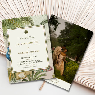 Reserve A Data Foto de Palma de Pavão no Verso do Save the Date d