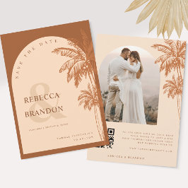 Reserve A Data Foto de Praia com Palmeira Código QR Terracota Cas