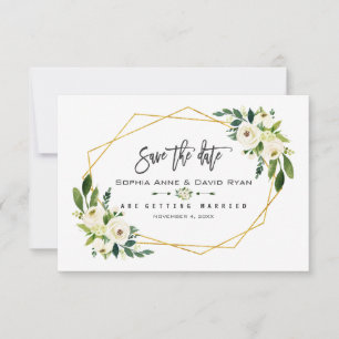 Reserve A Data Foto de Quadro Dourado Floral Branco Chic - Salvar