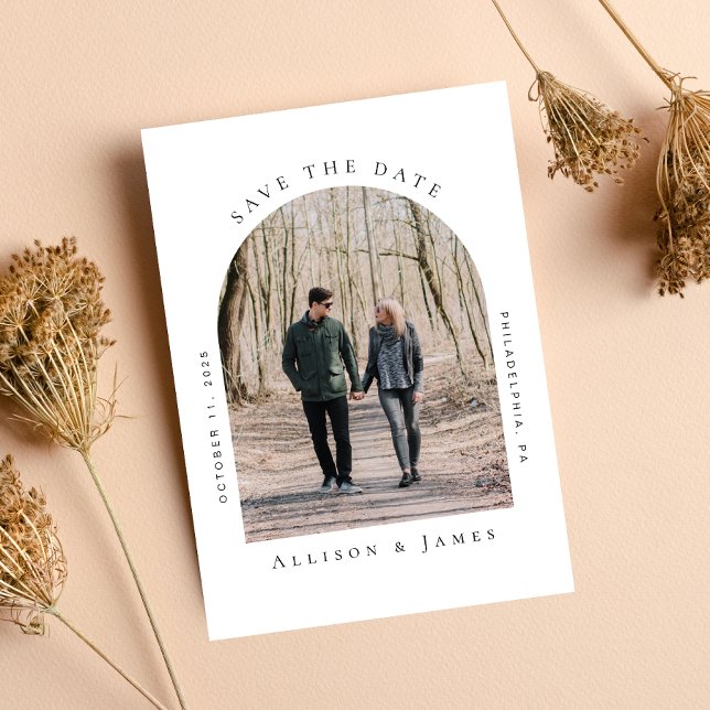 Reserve A Data Foto de quadro mínimo gravado (Easily upload your photo and add your wedding date and location)