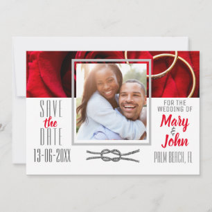 Reserve A Data Foto de Rosa vermelha Floral com Casamento Ring