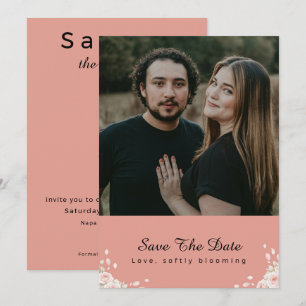 Reserve A Data Foto de Rótulo Moderno de Pétala Sussurrada Rosa E