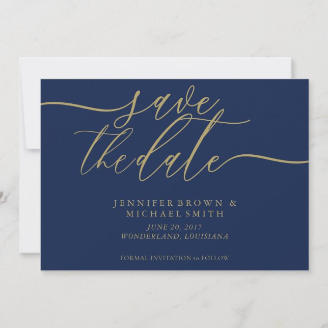 Reserve A Data Foto de Salvar Data de Casamento Navy Dourado (Frente)
