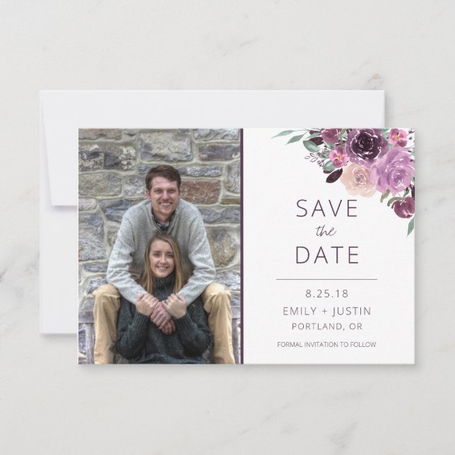 Reserve A Data Foto de Sangria e Rosas Malva Save the Date | (Frente)