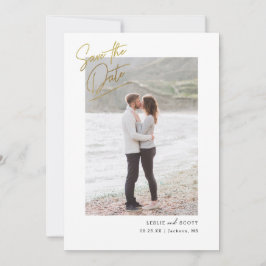 Reserve A Data Foto de Script Casual Salva a Data Faux Gold Foil