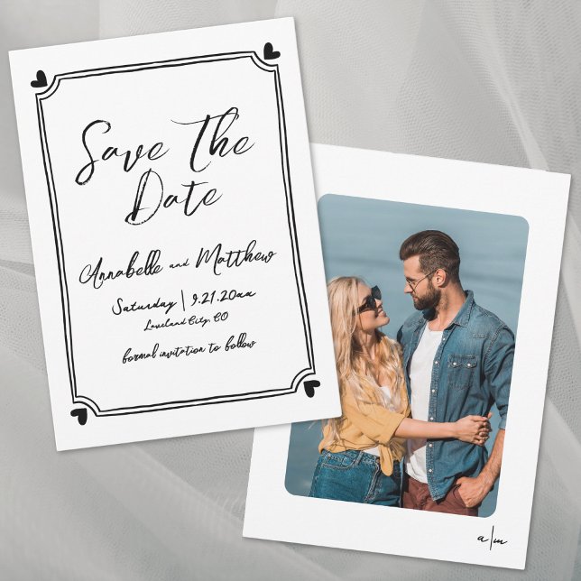 Reserve A Data Foto Desenhada à Mão Casamento Simples Caprichoso (Hand Drawn Photo Whimsical Simple Wedding Save the Date)