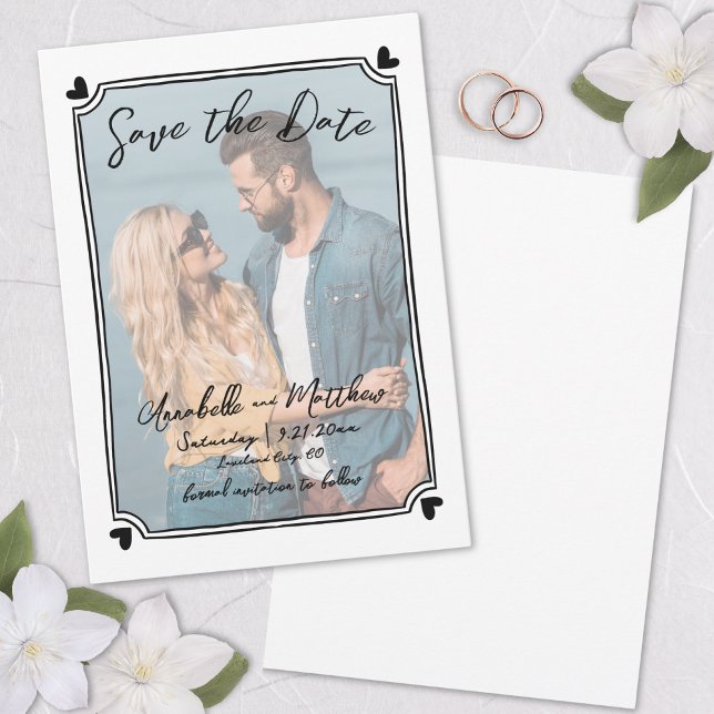 Reserve A Data Foto Desenhada à Mão Casamento Único e Caprichoso (Hand Drawn Photo Unique Whimsical Wedding Save the Date)