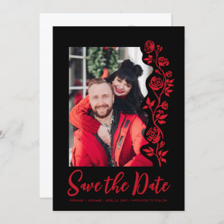 Reserve A Data Foto Desenhada Rosas vermelhas Negros Negros Simpl