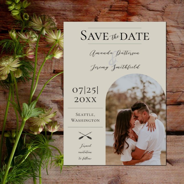 Reserve A Data Foto do Arch Modern Boho | Beige Salvar a Data (Modern Arch Photo Save the Date - Beige)