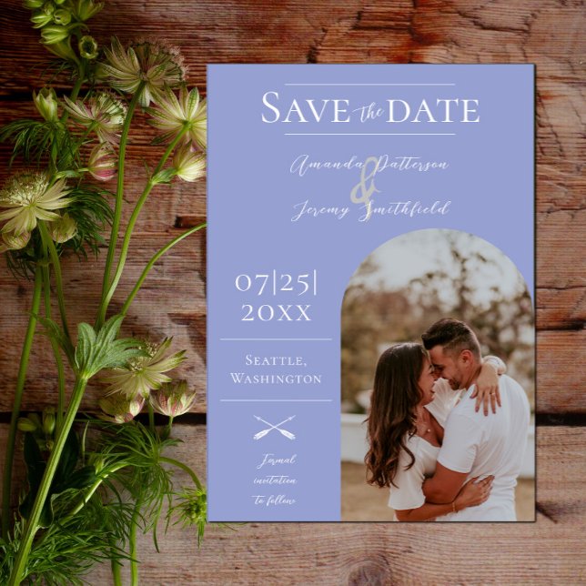 Reserve A Data Foto do Arch Modern Boho | Periwinkle (Modern Arch Photo Save the Date - Periwinkle)