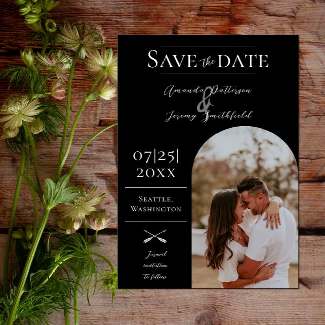 Reserve A Data Foto do Arch Modern Boho | Preto Salvar a Data (Modern Arch Photo Save the Date - Black)