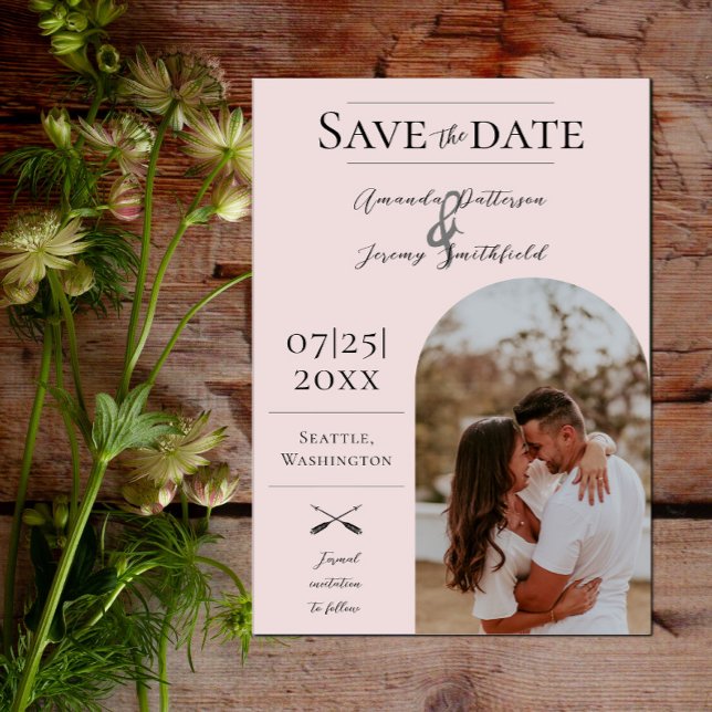 Reserve A Data Foto do Arch Modern Boho | Rosa Salvar a Data (Modern Arch Photo Save the Date - Pink)
