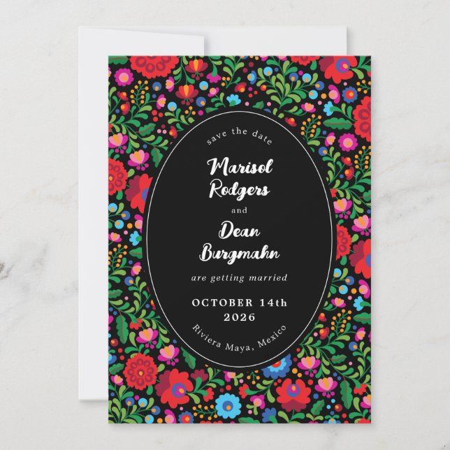 Reserve A Data Foto do bordado mexicano para salvar a data (Frente)