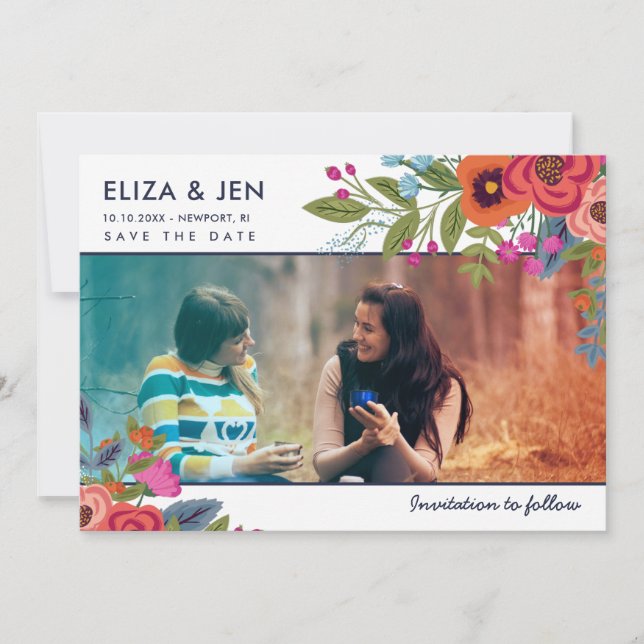 Reserve A Data Foto do Buquê Bohemian Salvar a Data (Frente)