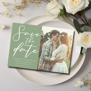 Reserve A Data Foto do Casal de Script Branco Verde Sage