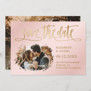 Reserve A Data Foto do Casamento 2 Dourado de Script Rosa-Blush
