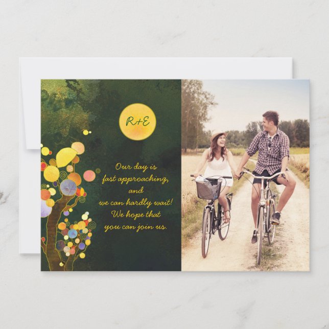 Reserve A Data Foto do casamento da árvore rustica Salve a data (Frente)