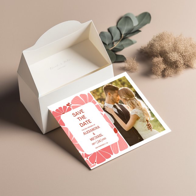 Reserve A Data Foto do casamento da margarida rosa moderna Groovy (Criador carregado)