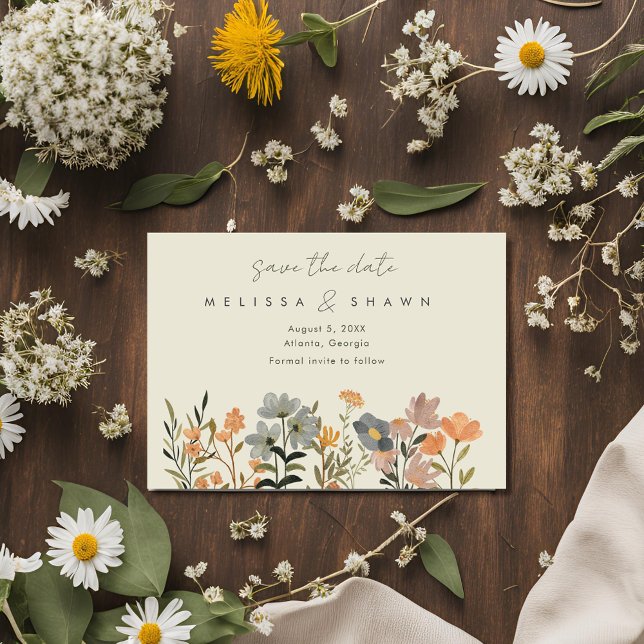 Reserve A Data Foto do Casamento outono Wildflower Boho Salvar a  (Wildflower Boho Fall Wedding Photo Save The Date)