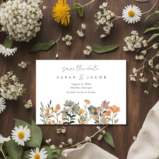 Reserve A Data Foto do Casamento outono Wildflower Boho Salvar a  (Wildflower Boho Fall Wedding Photo Save The Date)