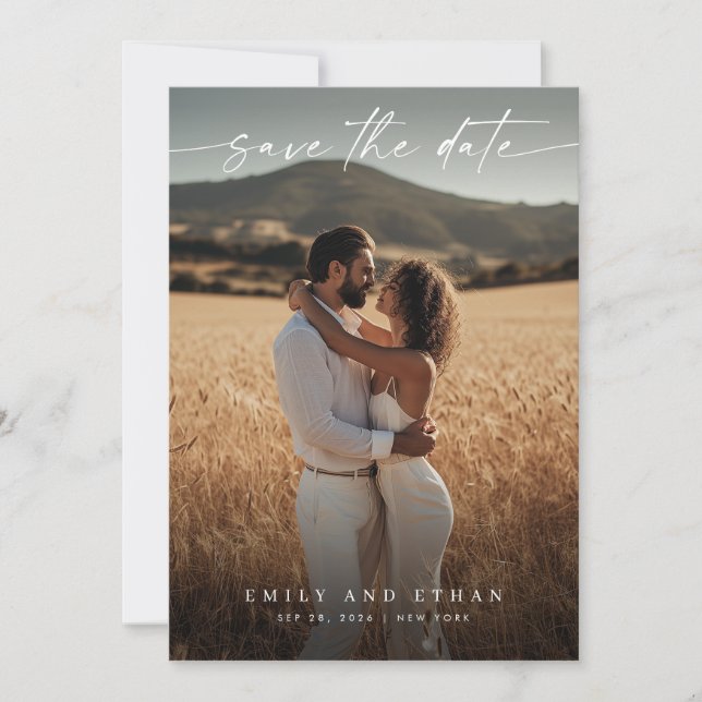 Reserve A Data Foto do Código QR do Boho de Caligrafia Moderna (Frente)