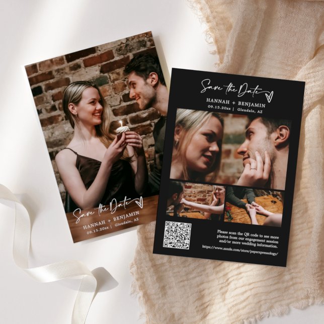 Reserve A Data Foto do Código QR Preto Clássico Simples Elegante (Criador carregado)