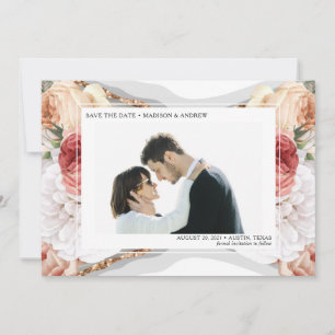 Reserve A Data Foto do Luxury Floral Marble Glitter Casamento