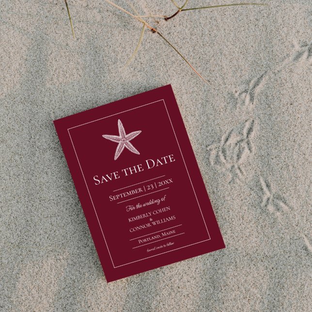 Reserve A Data Foto do Monograma de Starfish Vermelho (Red Starfish Monogram Photo Save the Date)