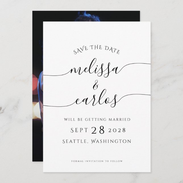 Reserve A Data Foto Do Noivado De Script Elegante Simples Salve O (Frente/Verso)