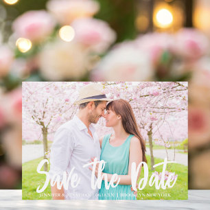 Reserve A Data Foto do Noivado Moderno do Script Branco Chic