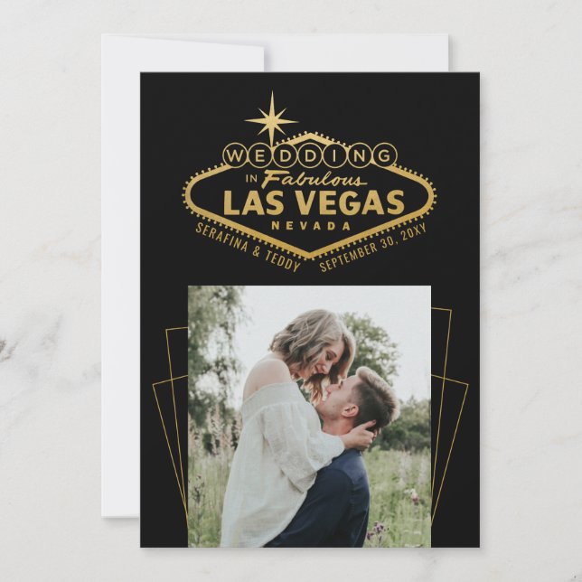 Reserve A Data Foto Dourada de Casamento de Destino de Las Vegas (Frente)