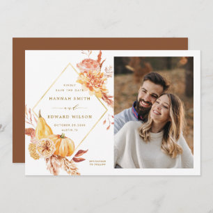 Reserve A Data Foto Dourada de Casamento de Pumpkin Floral Rustic