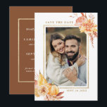 Reserve A Data Foto Dourada de Casamento Floral Rustic Fall<br><div class="desc">Esta foto salva a data da placa lisa com flores e abóboras rústicas de cor d'água em laranja queimada,  ouro,  terracotta,  burgundy,  blush com beige e grama-pampas marrom. Para personalização mais avançada deste design,  clique no link "personalizar mais". Itens correspondentes também estão disponíveis.</div>