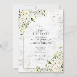 Reserve A Data Foto Dourada Floral Branca de Cinza Clara Salvar a