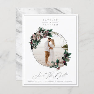 Reserve A Data Foto e caligrafia do Prata Floral Rustic