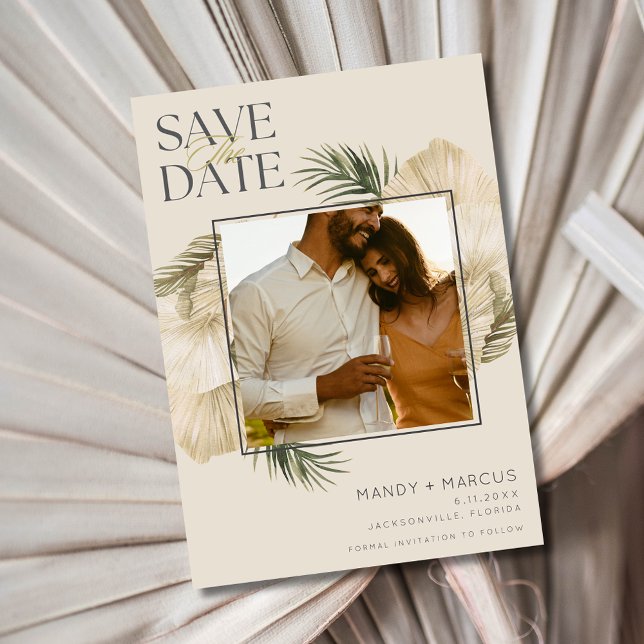 Reserve A Data Foto Elegant Beach Wedding (Elegant Beach Wedding Photo Save The Date)