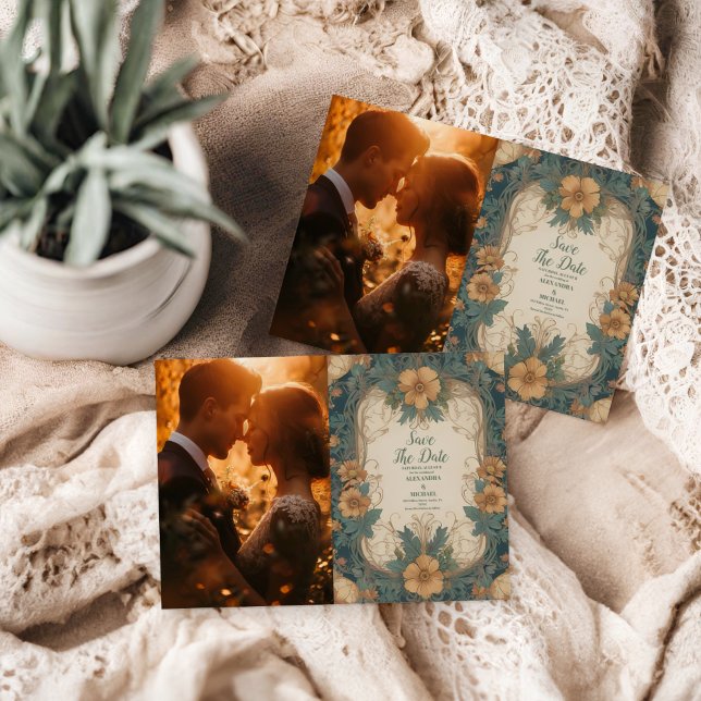Reserve A Data Foto Elegante Art Nouveau Casamento Floral (Criador carregado)