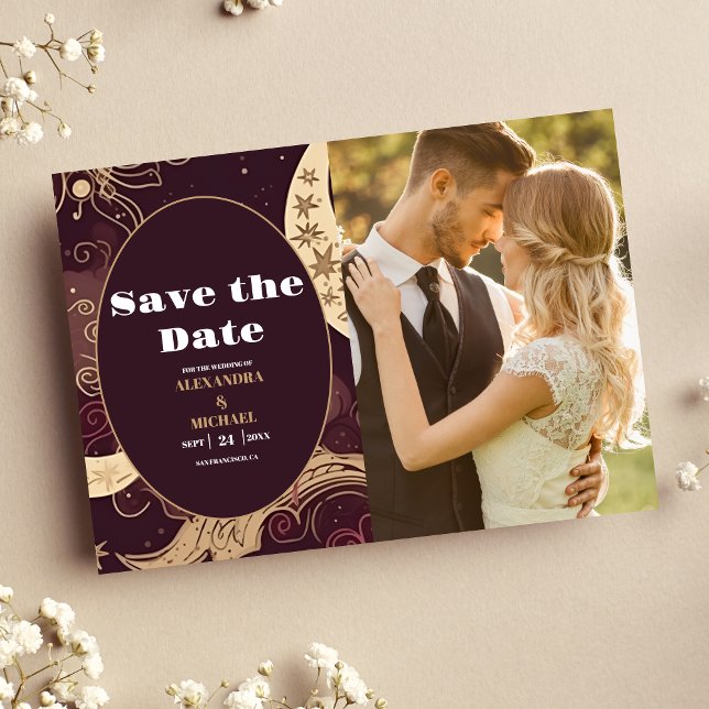 Reserve A Data Foto Elegante Burgundy Dourada Casamento Celestial (Criador carregado)