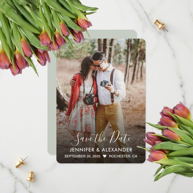 Reserve A Data Foto elegante russa moderna Salve a data (Modern rustic photo wedding Save the Date card. You can add your own photo and text.)