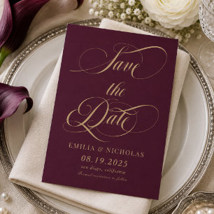 Reserve A Data Foto em Burgundy e Dourado