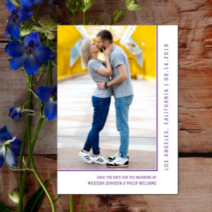 Reserve A Data Foto em linha simples Salvar a Data Roxo violeta