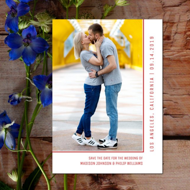 Reserve A Data Foto em linha simples Salvar a Data | Vermelho (Simple Line Photo Save the Date - Red)