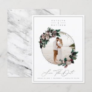 Reserve A Data Foto em Moldura de Prata Floral Rústica & Caligraf