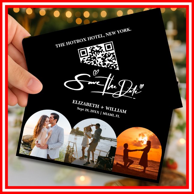 Reserve A Data Foto em Preto e Branco Código QR Casamento Elegant (Criador carregado)