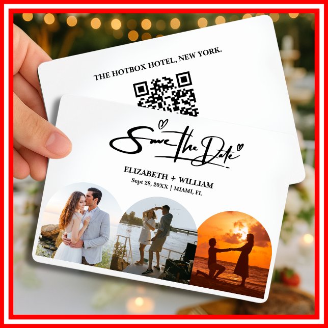 Reserve A Data Foto em Preto e Branco Código QR Casamento Elegant (Criador carregado)